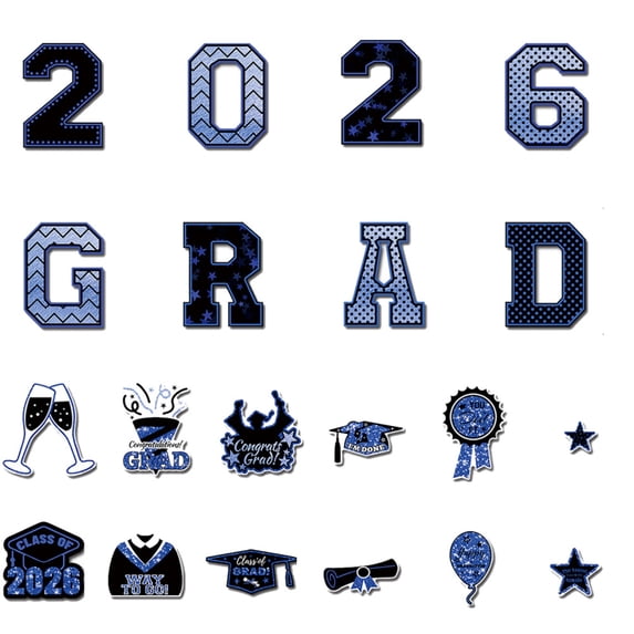 Graduation Decorations 2026, 2026 Graduation, Blue Star Accents, Magnetic Cutouts, Car Fridge Garage Surfaces, Graduation Party, 20 Pc Pack, 4X6 in Base