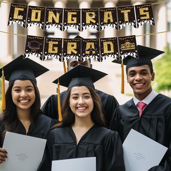 Graduation Decorations 2026, Black and Gold Party Supplies, Congrats Grad Class of 2026 Graduation Banners Garland for Congratulation Graduations Party Supplies, School, Home, Car Decorations