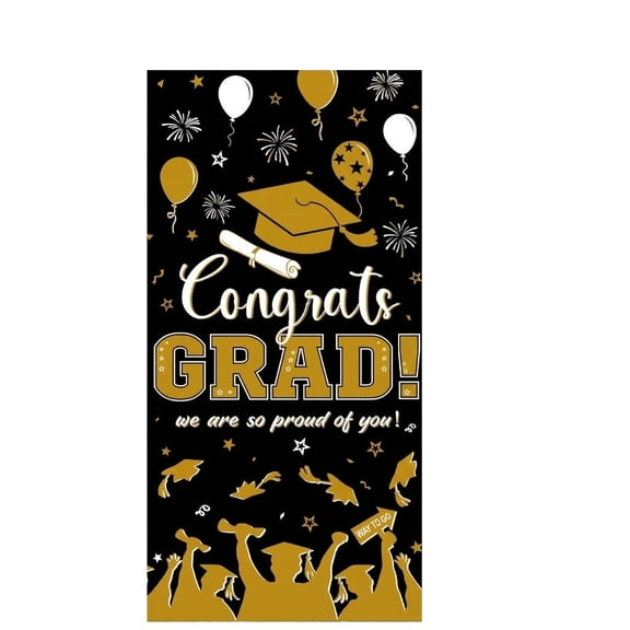 Graduation Decorations 2026, BlackandGold Graduation Decorations, 36X72 In, Congrats Grad Banner, Black Party Backdrop, Confetti Balloons, Grad Party, 1 Pc