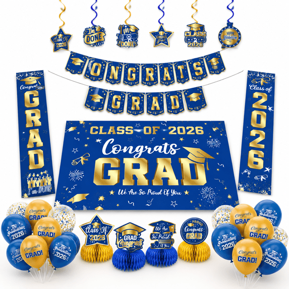 Grad Back Decor Graduation Decorations 2026 Blue And Set Congrats Grad Decor With ...