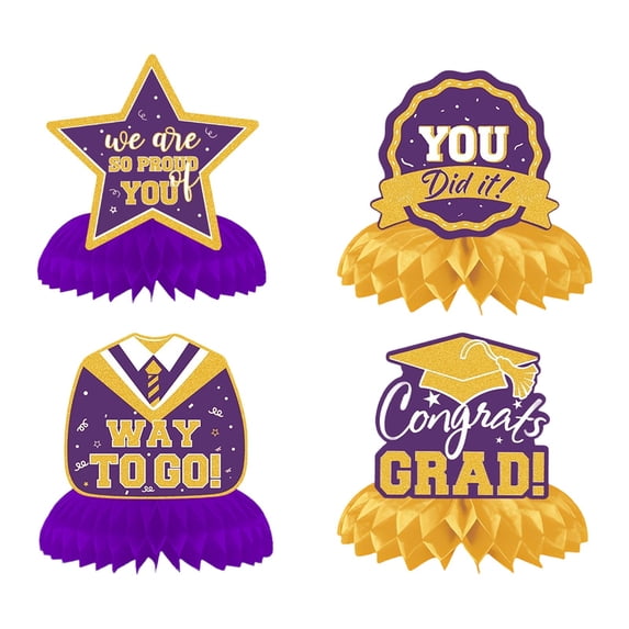 Graduation Decorations 2026, Class of 2026 Decorations, Congrats Grad Decor Set with Banner Backdrop Porch Sign,Hanging Swirls Honeycomb Centerpieces Balloons for Grad Party Decorations(Purple Gold)