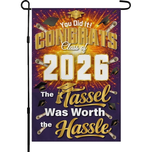 Graduation Decorations 2026 - Class of 2026 Garden Flag | Graduation Decor Party Favors Supplies for Outdoor Indoor Double-Side Backdrop Banner for Garden Porch Patio Lawn Yard Home,12x18In