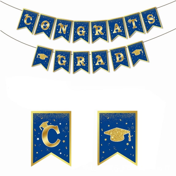 Graduation Decorations 2026 Congrats Grad Banner 7.09x5.12 Inch Paper Pennant Garland, Graduation Party Decoration Banner for Indoor School Celebration