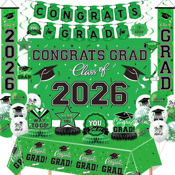 Graduation Decorations - 2026 Congrats Grad Banner Backdrop Flag,Hanging Swirl Balloons & Honeycomb Kit-Graduation Party Supplies for Class of 2026 High School & College Celebrations
