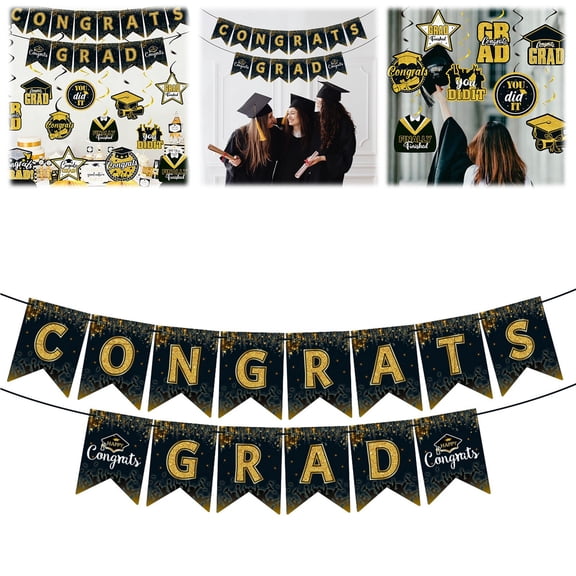 Graduation Decorations 2026, Congrats Grad Hanging Swirls, Glitter Congrats Grad Banner, Grad Garland Decor, Hanging Swirls Decor, Class of 2026 Graduation Party Decorations