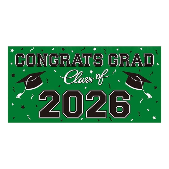 Graduation Decorations 2026, Congrats Grad Party Supplies, Large 5x3 ft Fabric Banner for Photo Booth/Backdrop, Class of 2026 Wall Decor for College Graduation Green