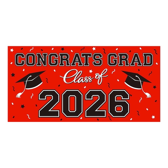Graduation Decorations 2026, Congrats Grad Party Supplies, Large 5x3 ft Fabric Banner for Photo Booth/Backdrop, Class of 2026 Wall Decor for College Graduation Red