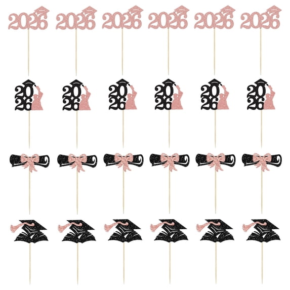 Graduation Decorations For 2026,Food Appetizer Picks For 2026 Graduation Party Supplies,Class Of 2026 Cupcake Toppers,Graduation Cake Decorations 2026,Glitter Grad Cap Diploma Cake Decorations(24PCS)