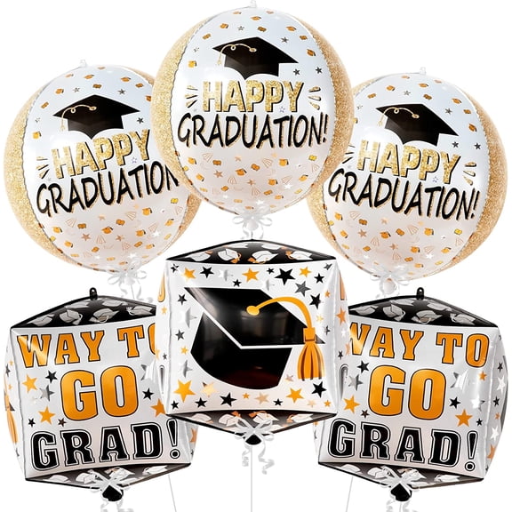 Graduation Decorations 2026 | Graduation Balloons - Pack of 6 | Black and Gold Mylar Foil Balloons for Grad Decorations Class of 2026 | Graduation Party Supplies with Graduation Cap Balloon, General