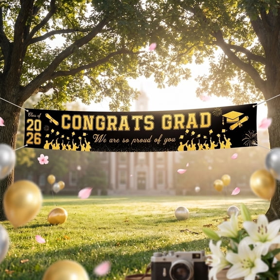 Graduation Decorations 2026, Graduation Party Decor Set include Congrats Grad Banner Backdrop Class of 2026 Balloons Party Supplies