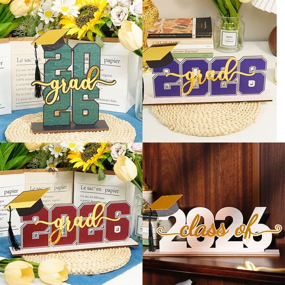 Graduation Decorations 2026, Graduation Party Decorations, Graduation Hat Decorations, 12X4inWooden Party Centerpieces, Green Gold 2026 Tassel Graduation, Table Decorations,