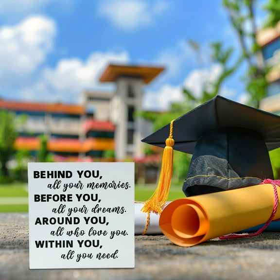 Graduation Decorations 2026 Graduation Quote Wood Box Sign Decor Desk Sign Positive Behind You All Your Memories Wooden Box Block Sign Rustic Home Shelf Wall Decoration Graduation Gift for Her Him
