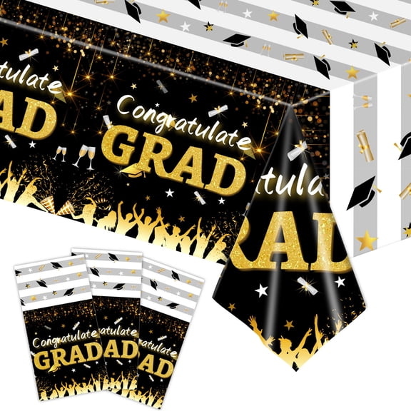 Graduation Decorations 2026 Graduation Tablecloth 54"x108" Class of 2026 Black Graduation Party Decorations Plastic Table Cloth Disposable Rectangle for Home,School,Party Supplies
