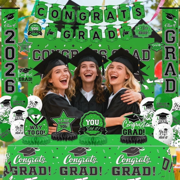 Graduation Decorations 2026 Kit–Congrats Grad Banner,Backdrop Flag,Hanging Swirl Balloons & Honeycomb Set for High School & College Graduation Parties