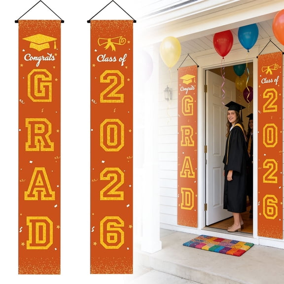 Graduation Decorations 2026,Orange Congrats Grad Porch Banner For Graduation Party Decorations,Class Of 2026 Graduation Banner,Party Supplies Backdrop Yard Signs Decor,Graduation Backdrop,70.8"x11.8"
