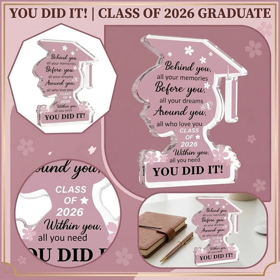 2026 Graduation Decorations, Pink Cherry Blossom, 3.15X2.36 In, Acrylic Ornament 2026, Cap DecorationsforGraduation, Floral Decor, Graduation Decor, Table Display, Graduation