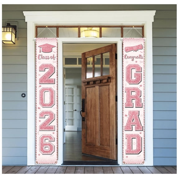 Graduation Decorations 2026, Pink Graduation Door Banner Congrats Grad Class of 2026 graduation Banner for 2026 Graduation Party Decorations