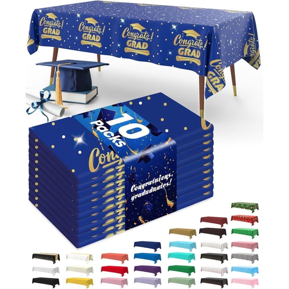 Graduation Decorations 2026 Plastic Tablecloth Disposable 10 Pack, Class of 2026 Black Rectangle Table Cover 54 x 108 Inch, Plastic Table Cloth for Graduation Party, Picnic