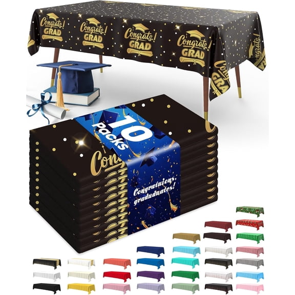 Graduation Decorations 2026 Plastic Tablecloth Disposable 10 Pack, Class of 2026 Blue Rectangle Table Cover 54 x 108 Inch, Plastic Table Cloth for Graduation Party, Picnic