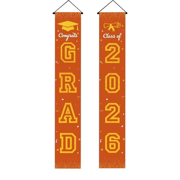 Graduation Decorations 2026 Porch Banner, Congrats Grad Class of 2026 Banner, 2026 Graduation Decorations for Door And Porch Class of 2026 Party Supplies, Orange