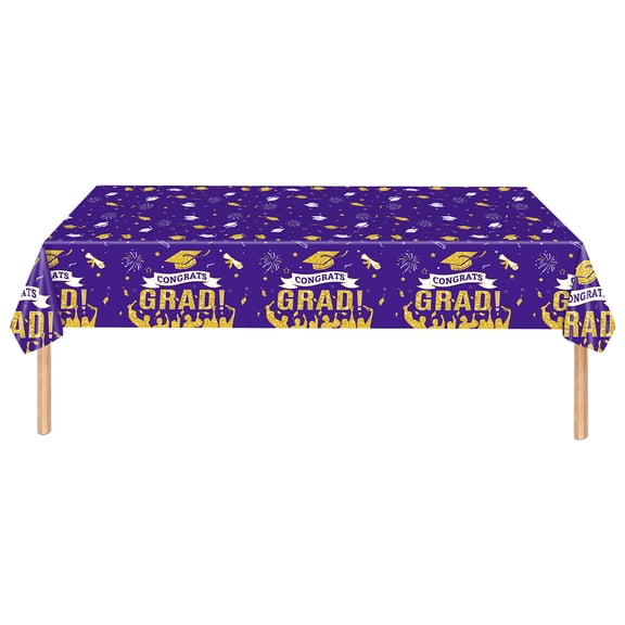Graduation Decorations 2026 Purple and Gold Plastic Tablecloth Disposable Class of 2026 Congrats Grad Rectangle Table Cover 54 x 108 Inch Table Cloth Graduation Party Decorations Supplies