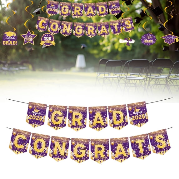 Graduation Decorations,2026 Purple Graduation Banner - DIY Required Graduation Party Supplies Decorations Grad Banner for College, High School Party,AH