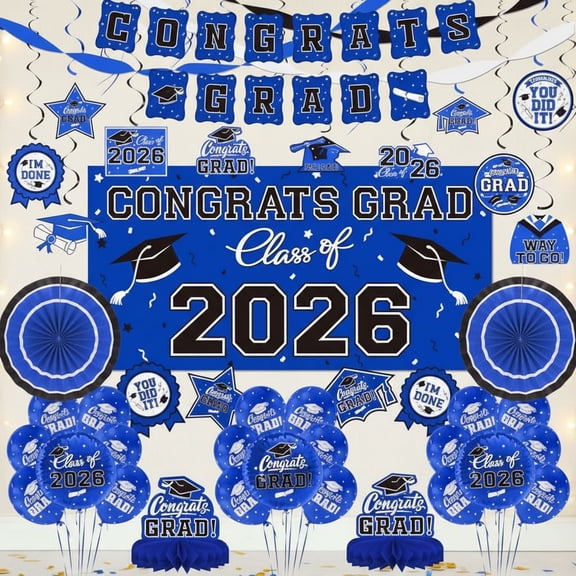 Graduation Decorations 2026 Set - Congrats Grad Banner, Class of 2026 Backdrop, Balloons & Streamers Kit - Complete Party Supplies for High School & College Celebrations
