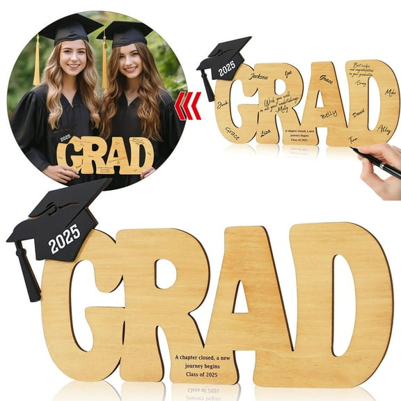 Graduation Decorations 2026, Wood Graduation Signature Sign, Rustic Graduation Signature Board with Grad Cap, 2026 Graduation Party Decorations for High School, College