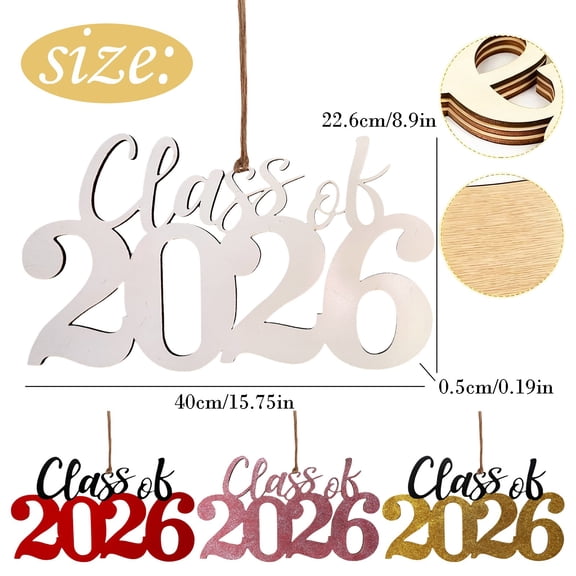 Graduation Decorations 2026 Wood Sign Red Class of 2026 Photo Props