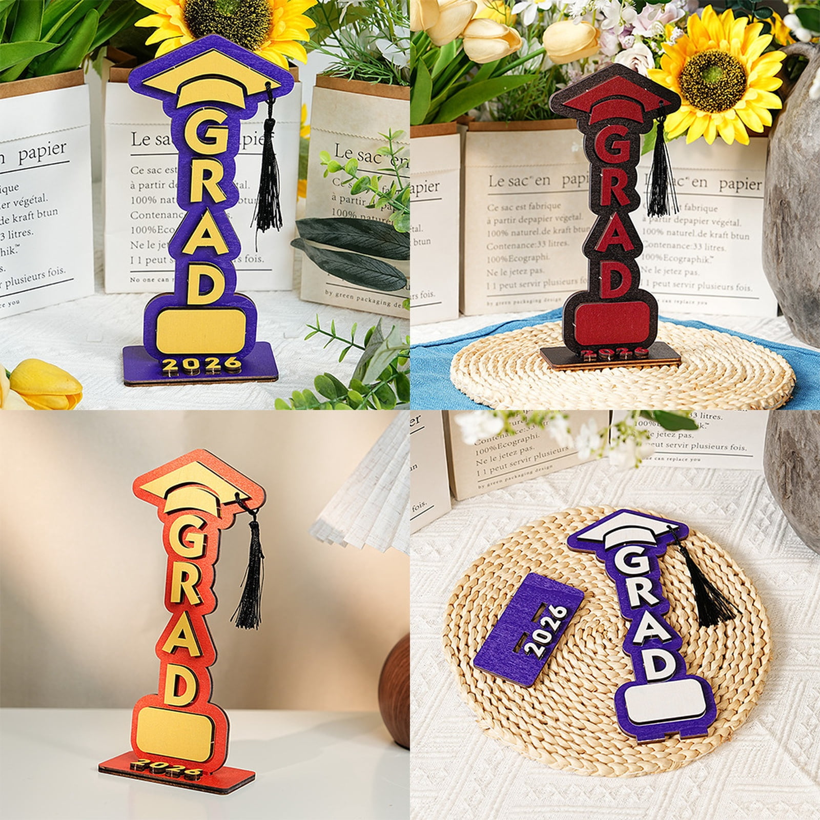Graduation Decorations 2026 Wooden Grad Tabletop Sign 8.8in Graduation Party Decor, 3D Grad Display with Cap Graduation Season Table Centerpiece Keepsake