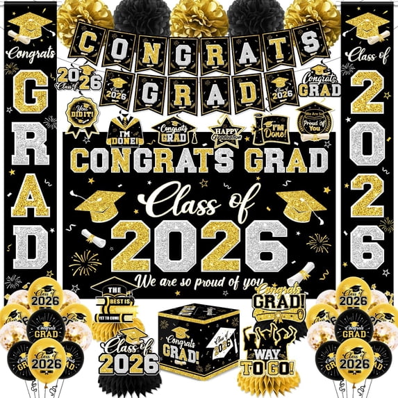 Graduation Decorations Class of 2026 Black and Gold Graduation ...