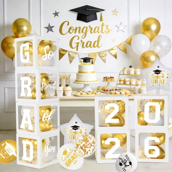 KUNPENG Class of 2026 Graduation Decorations Transparent Balloon Boxes ...