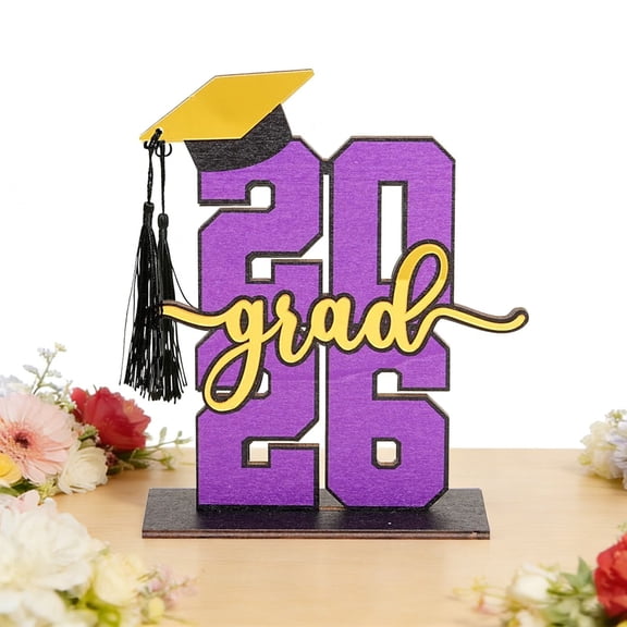 Graduation Decorations Class of 2026 Congrats Grad Wooden Table Centerpieces, Grad Cap & Tassel Sign, Grad Table Toppers, Congratulate Tiered Tray Deco for Class of 2026 Party, Display, Purple