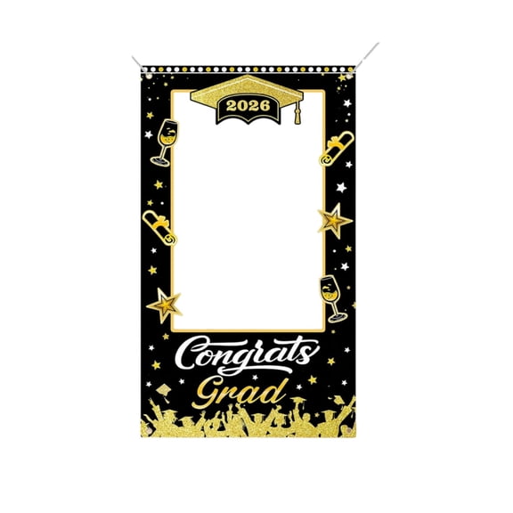 Graduation Decorations Class Of 2026 Graduation Party Photo Booth Prop Congrats Grad Background 2026 Gold And Black Grad Party Decor For High School College 70.9"X"39.4" Home Decor