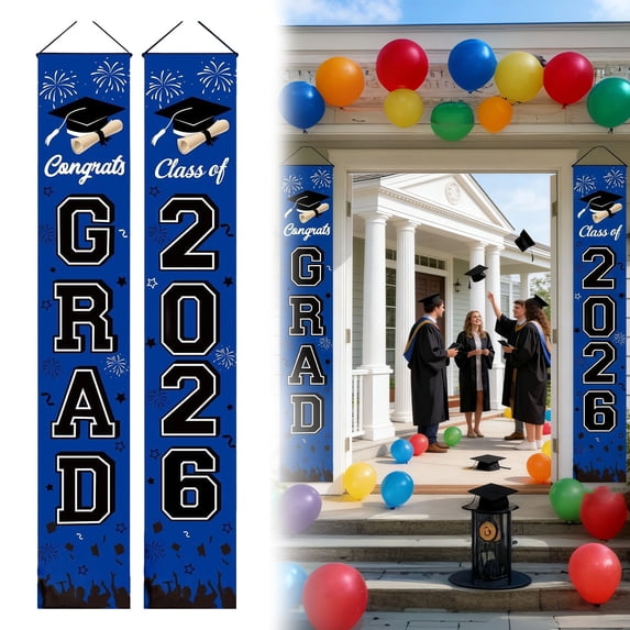 Graduation Decorations Class of 2026 Hanging Grad Banner, Graduation Decorations 2026 Glitter Porch Banner, Congrats Grad Class of 2026 Banner, Outdoor Welcome Signs, Graduation Party Decorations