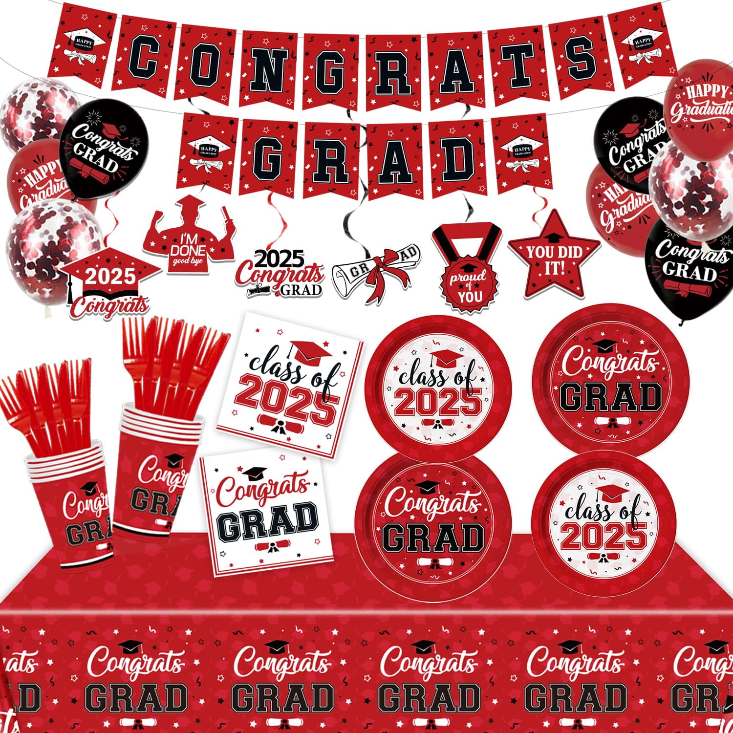 Graduation Decorations Class of MMF7 2025, 182Pcs Congrats Grad Banner ...