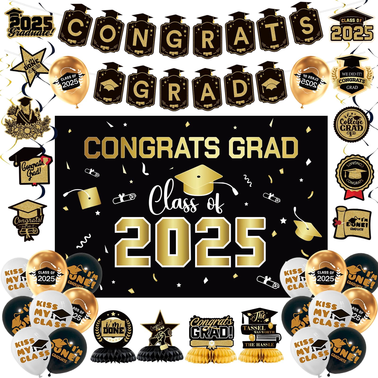 Graduation Decorations Class of MMF7 2025: Black Gold Themed Graduation ...