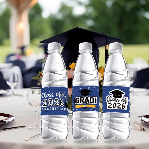 Graduation Decorations Classof2026, Star, 2X8inBlue Water Bottle Labels, 48 Pc, Graduation Party Celebrations