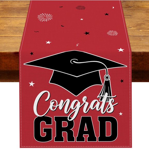 Graduation Decorations Congrats Grad Table Runner Class of 2026 Graduate Party College High School Home Kitchen Dining Room Table Decor (Red, 13" x 72")