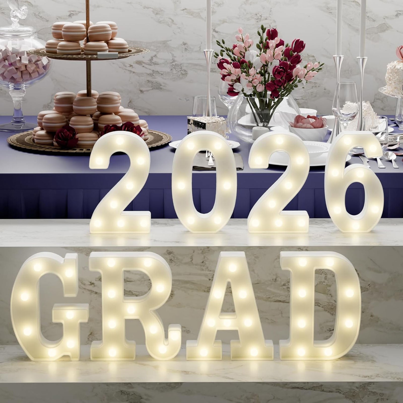Graduation Decorations LED Marquee Letters 8 Pack,Light Up "GRAD 2026" Sign,Battery Operated (Not Included) Acrylic Letters for High School College Preschool Graduation Party Table Wall Decor