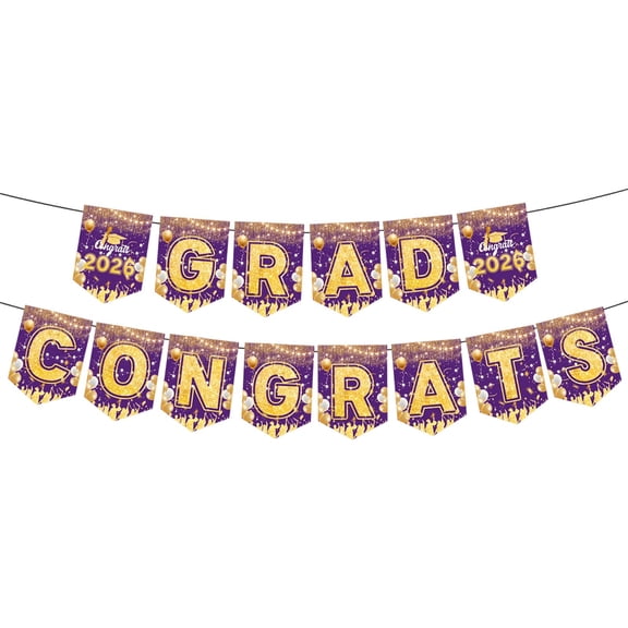 Graduation Decorations Set 2026 Purple Gold,Graduation Banner for Grad Party Decorations(14Pcs) Hearthweave
