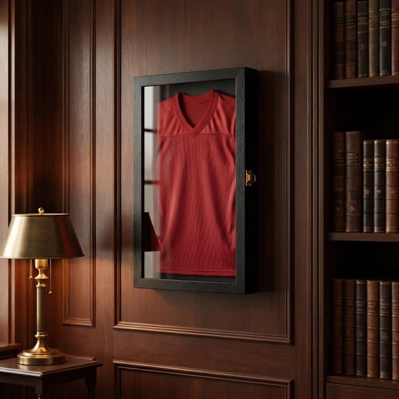 Graduation Display Case, Wall Mounted Cap and Gown Frame, Lockable Acrylic Door Shadow Box for Diploma Tassel Medals, Black