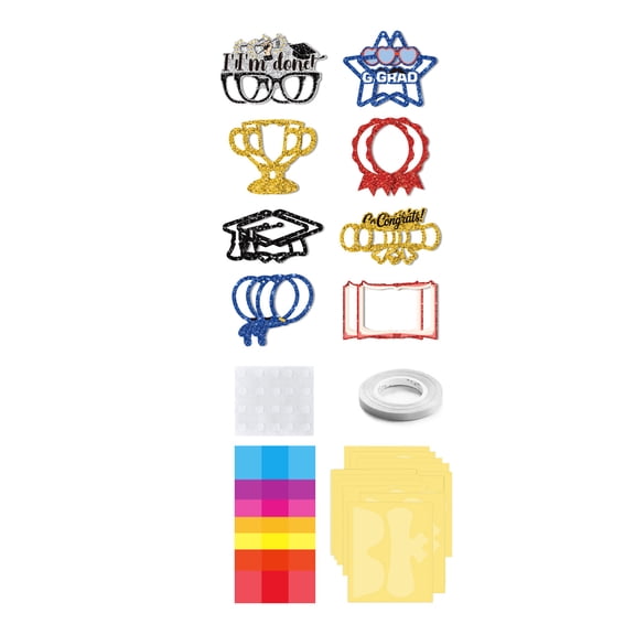 Graduation Diy Window Painting Decor Craft Kit 23.6 Inch 60 Pcs Paper Cutouts With String Glue Points For Graduation Party Supplies