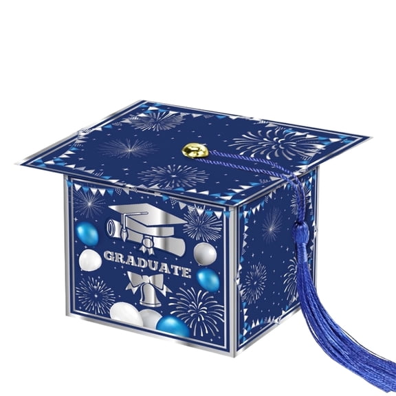 Graduation Doctoral Cap Box, Surprise Candy Packaging Bags & Gift Storage Bags for Graduation Party Favor Supplies (Blue)
