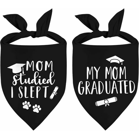 Graduation Dog Bandanas, My Mom Graduated Dog Outfits, 2 Pcs Adjustable Triangle Double-Layer Reversible Pet Bandanas for Small Medium Large Dogs