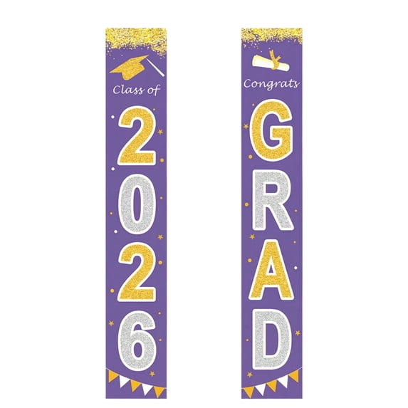 Graduation Door Banner - 2026 Class of Congrats Grad Design, Purple with Gold Accents - for Graduation Party, School Celebration, Home Door Decoration