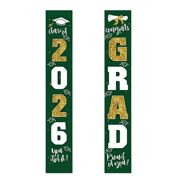 Graduation Door Banner 2026, Congrats Grad Door Sign with Gold & Green Design, for Graduation Party Decor, School Grad Celebration, Home Grad Event