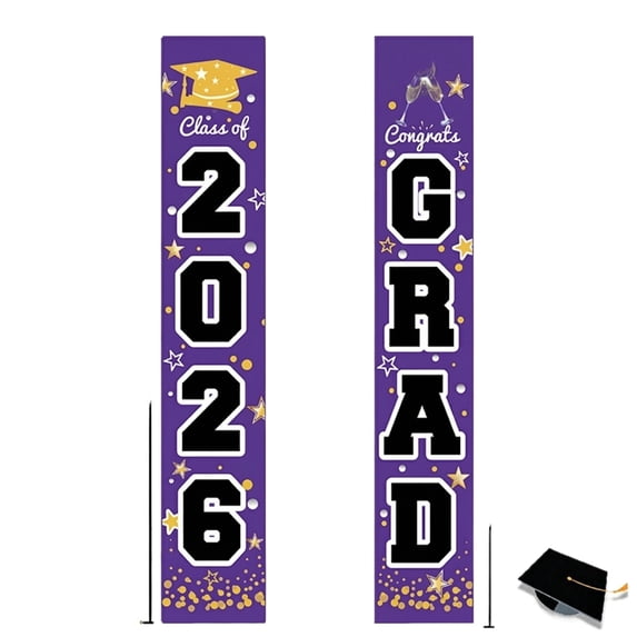 Graduation Door Banner Pair, 2026 Class of Grad Cap & Star Design, for Graduation Party Decor, Home Entrance, School Celebration - Walmart Exclusive