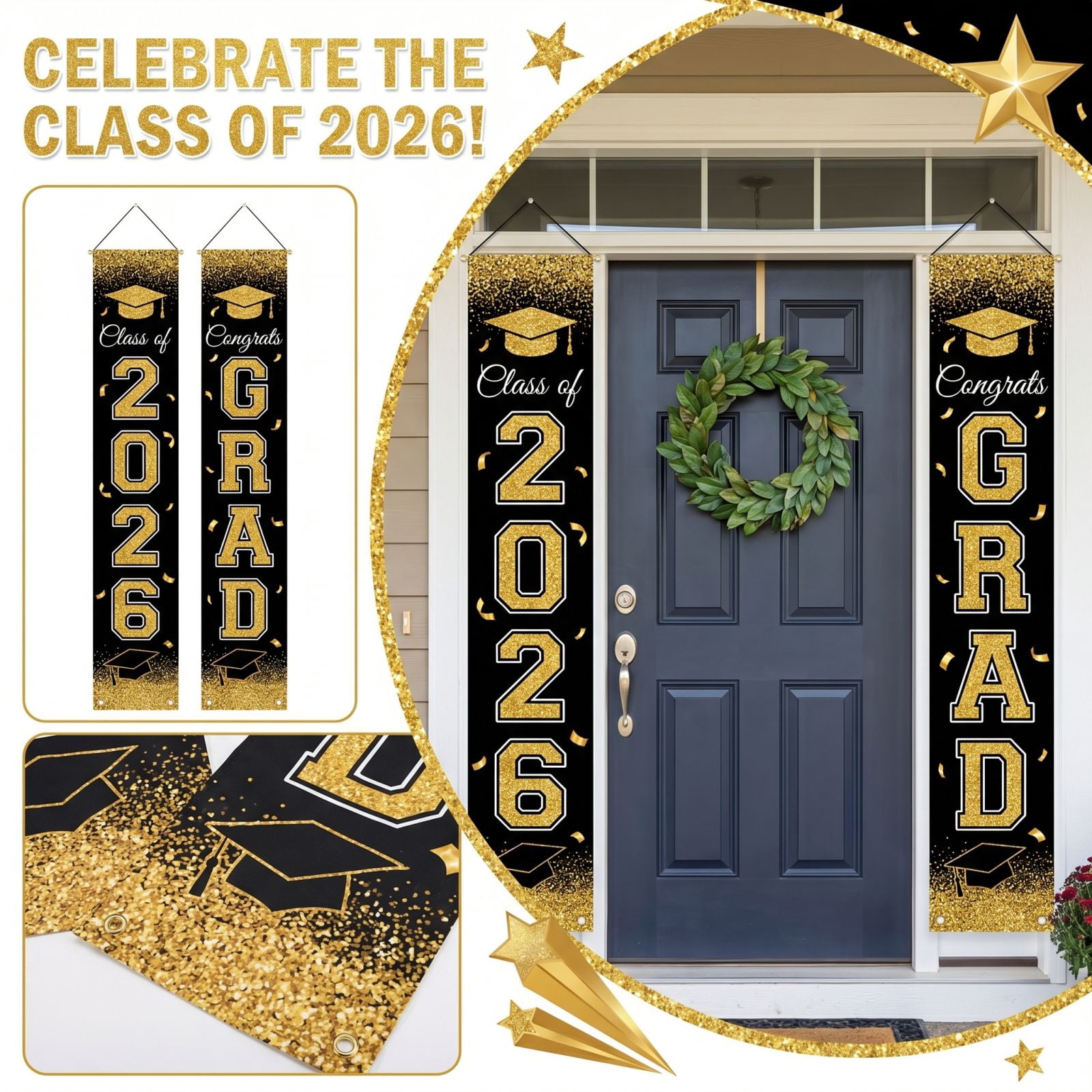 Graduation Door Banner for Class of 2026, Congrats Grad Hanging Door ...