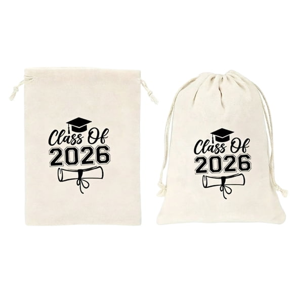 Graduation Drawstring Gift Bags Class of 2026 Canvas Party Favor Pouches Reusable Treat Storage for High School College Graduates